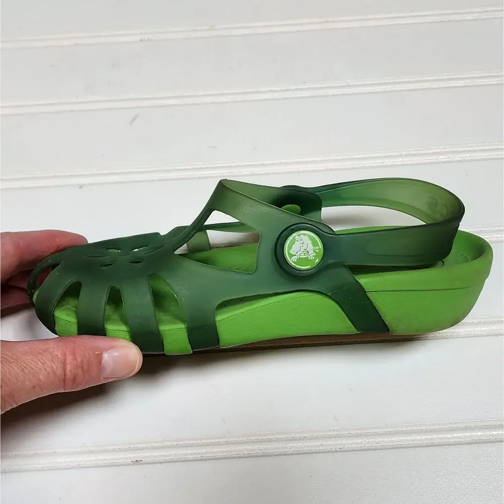 Crocs Shirley Girls Green Flower Cut-Out Sandals Size 12 Kids